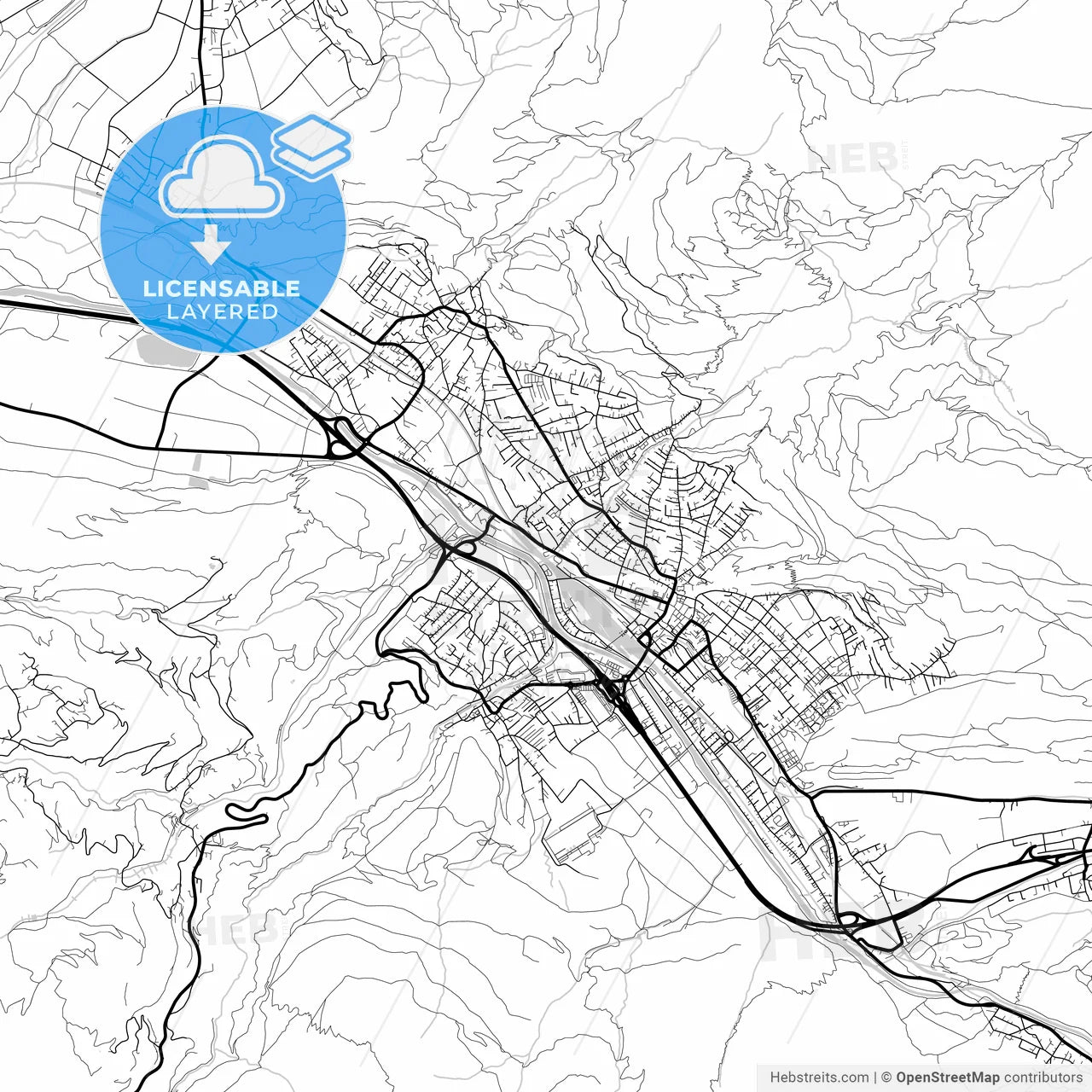 Layered PDF map of Bludenz, Vorarlberg, Austria
