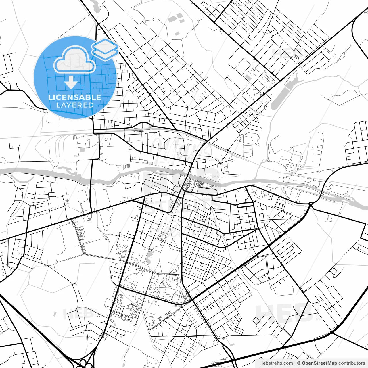Layered PDF map of Kobryn, Rajon, Belarus