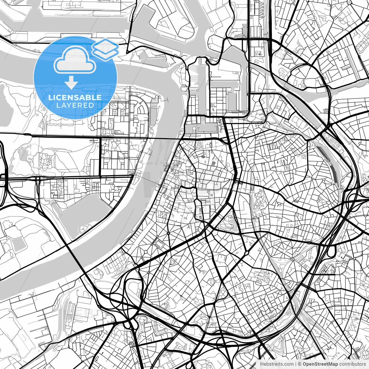Layered PDF map of Antwerp, Antwerp, Belgium