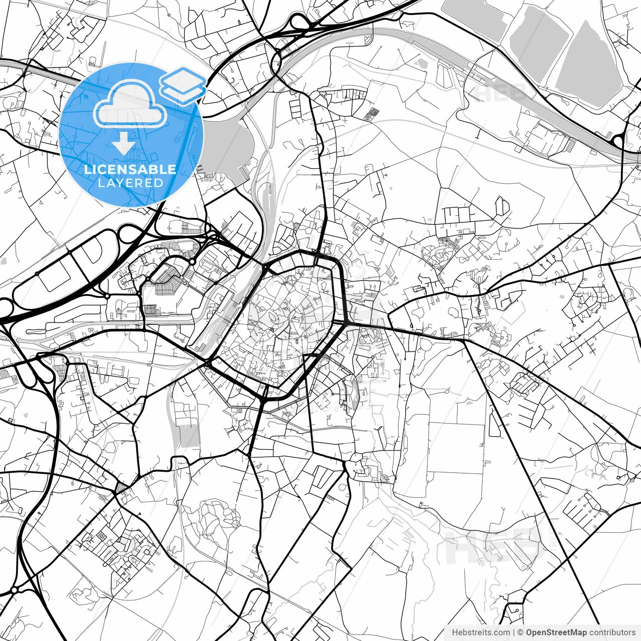 Layered PDF map of Mons, Hainaut, Belgium