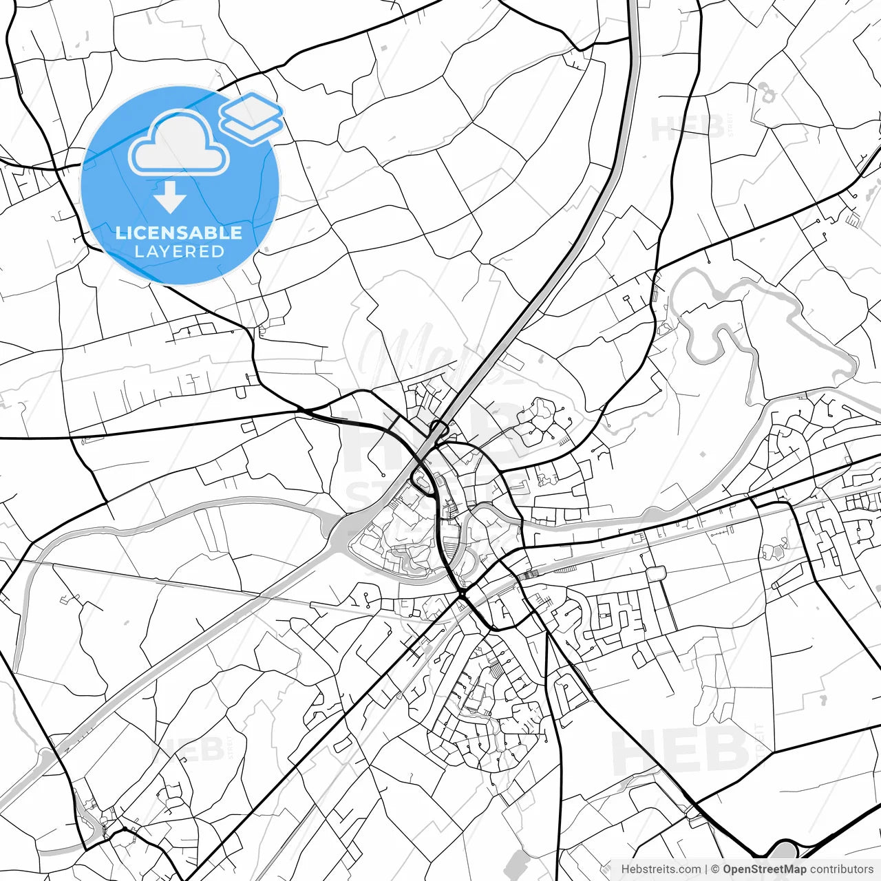 Layered PDF map of Deinze, East Flanders, Belgium