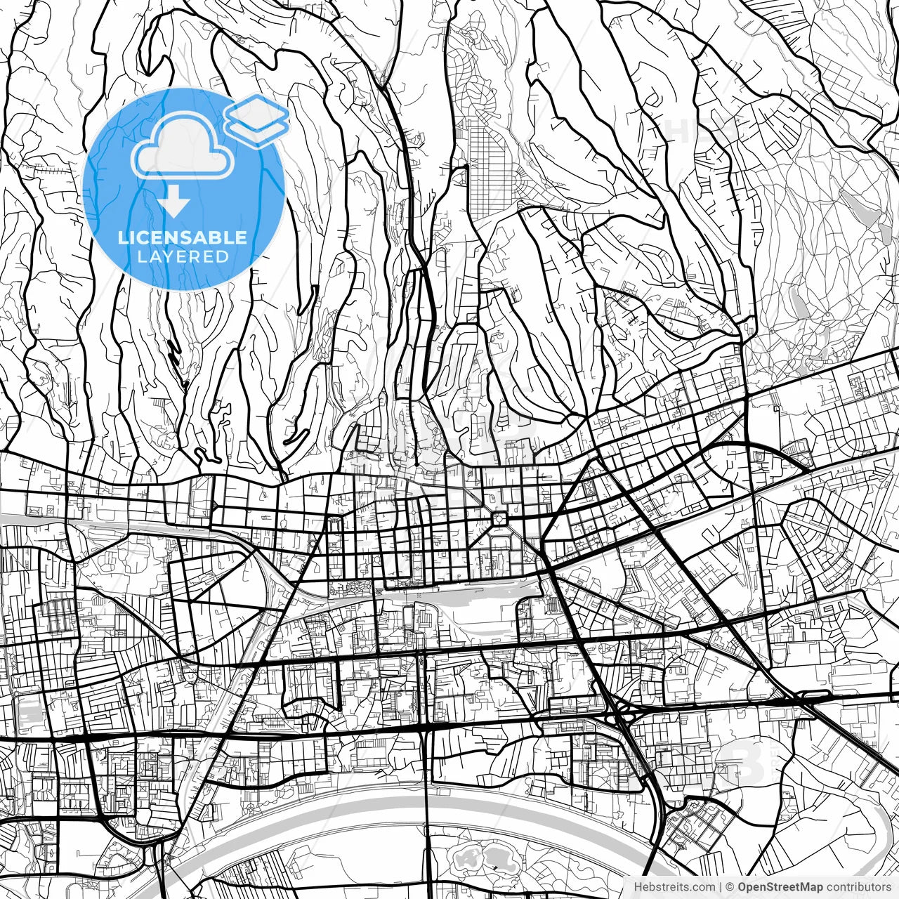 Layered PDF map of Zagreb, Zagreb, Croatia