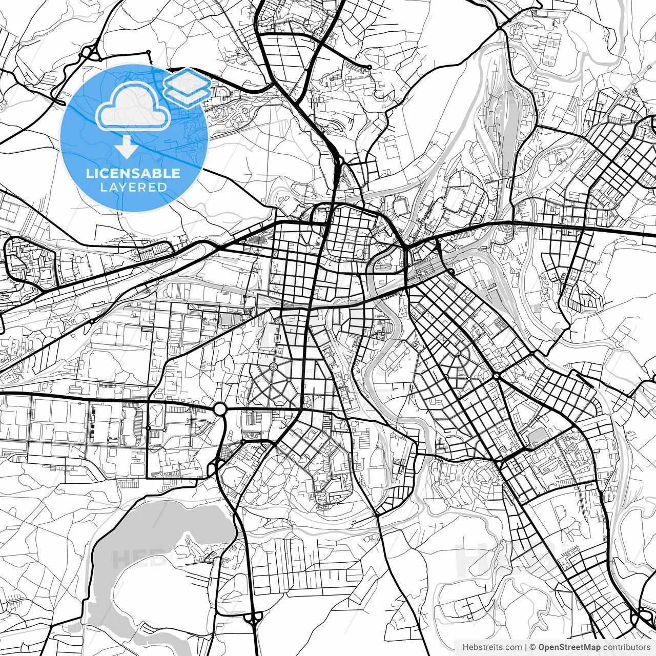 Layered PDF map of Plzeň, Czechia