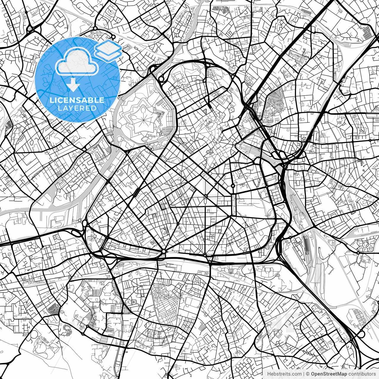 Layered PDF map of Lille, Nord, France