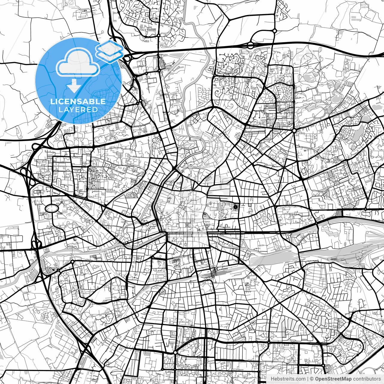 Layered PDF map of Rennes, Ille-et-Vilaine, France