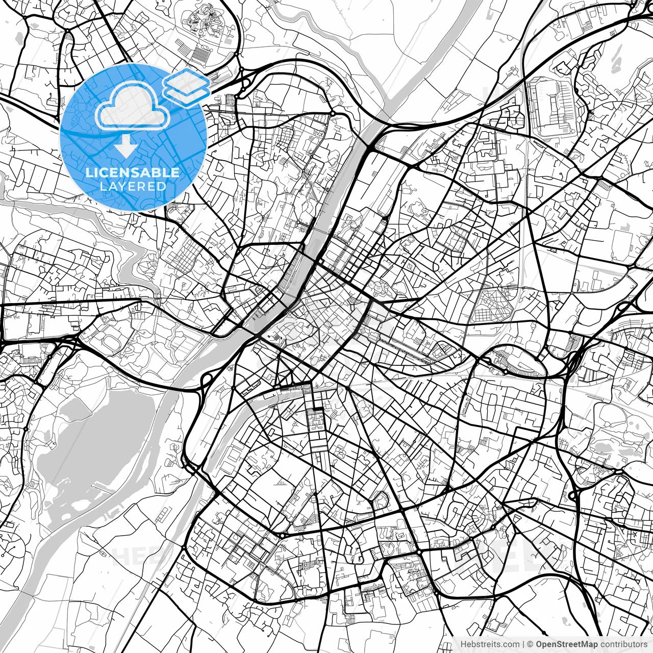 Layered PDF map of Angers, Maine-et-Loire, France