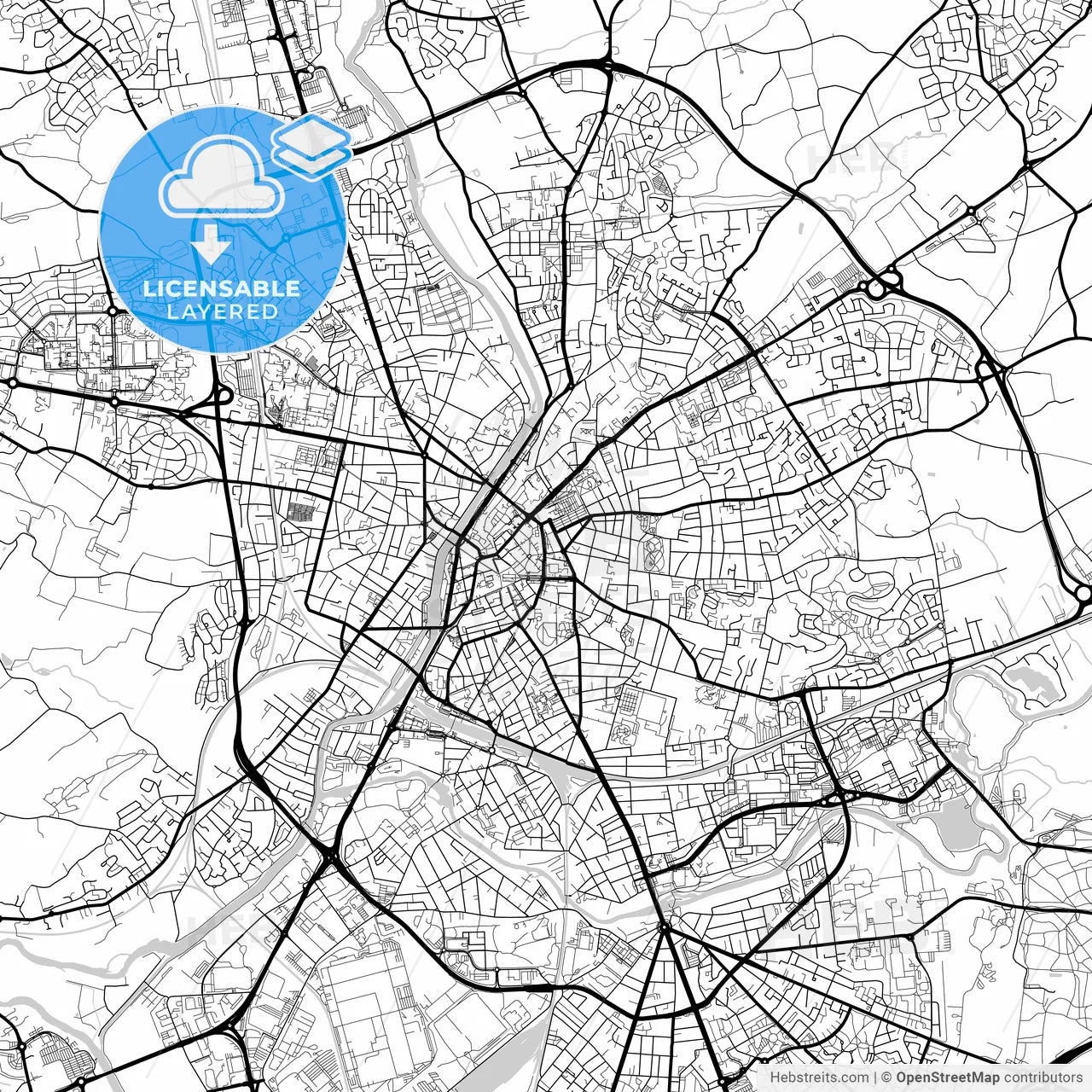 Layered PDF map of Le Mans, Sarthe, France
