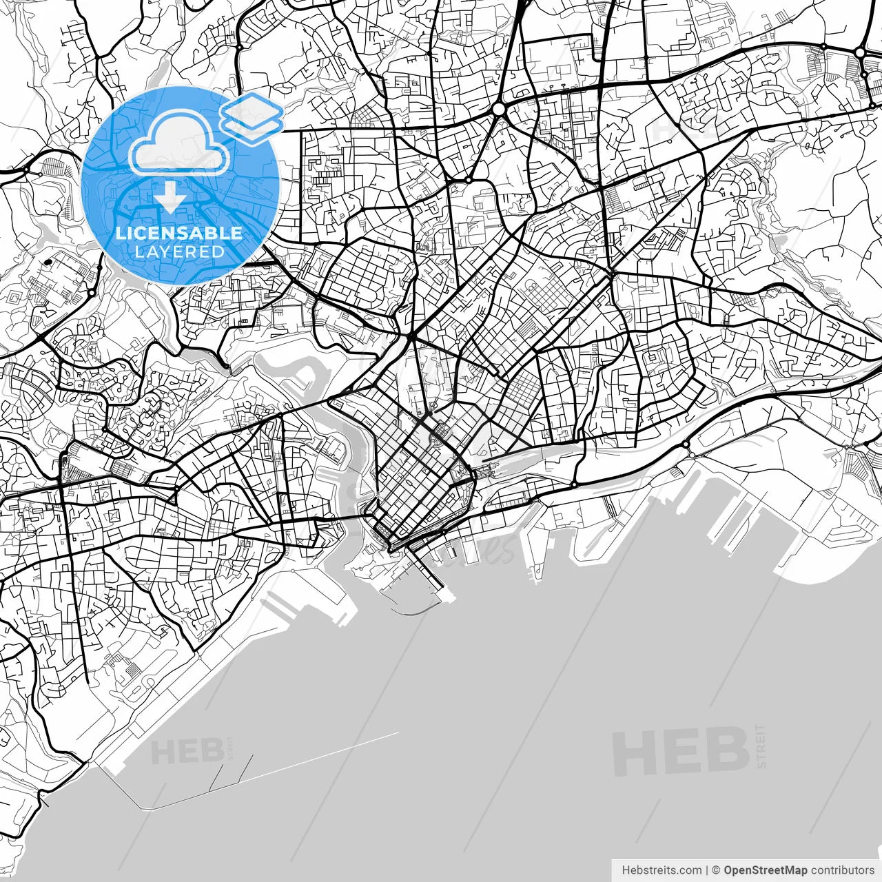 Layered PDF map of Brest, Finistère, France