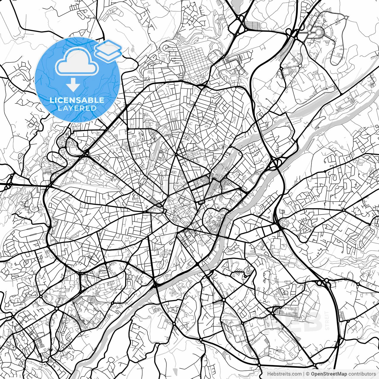 Layered PDF map of Limoges, Haute-Vienne, France