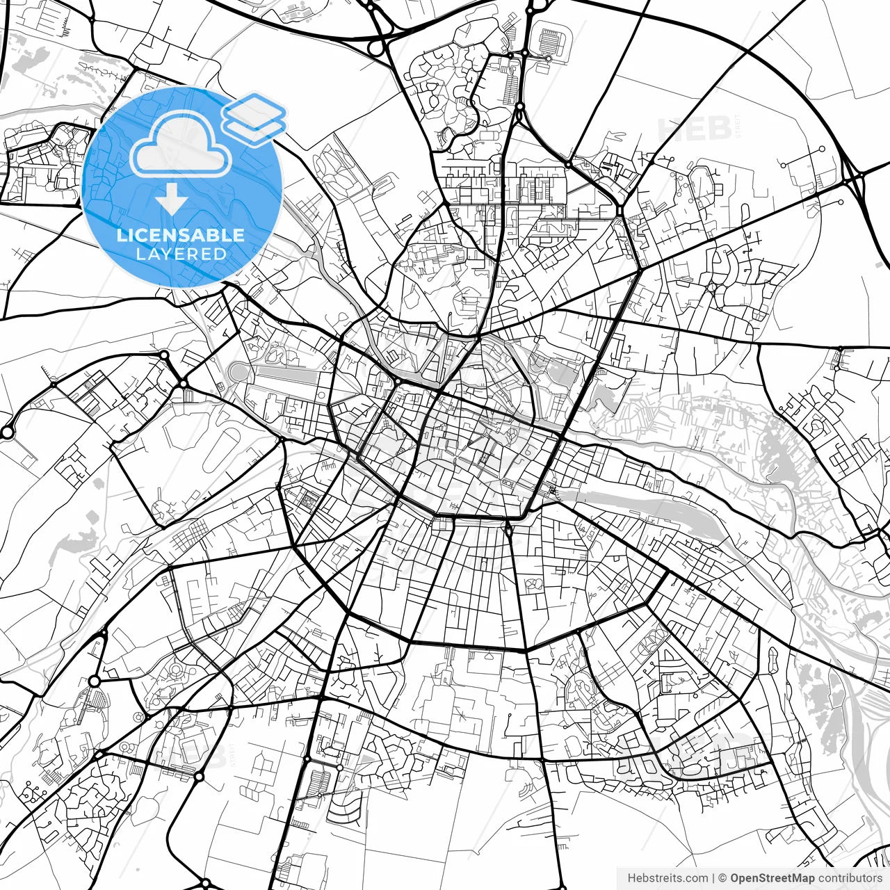 Layered PDF map of Amiens, Somme, France