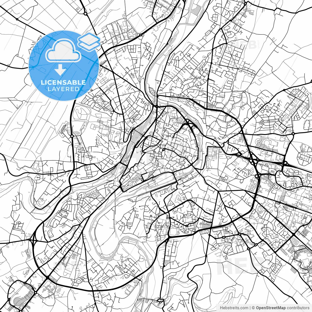 Layered PDF map of Poitiers, Vienne, France