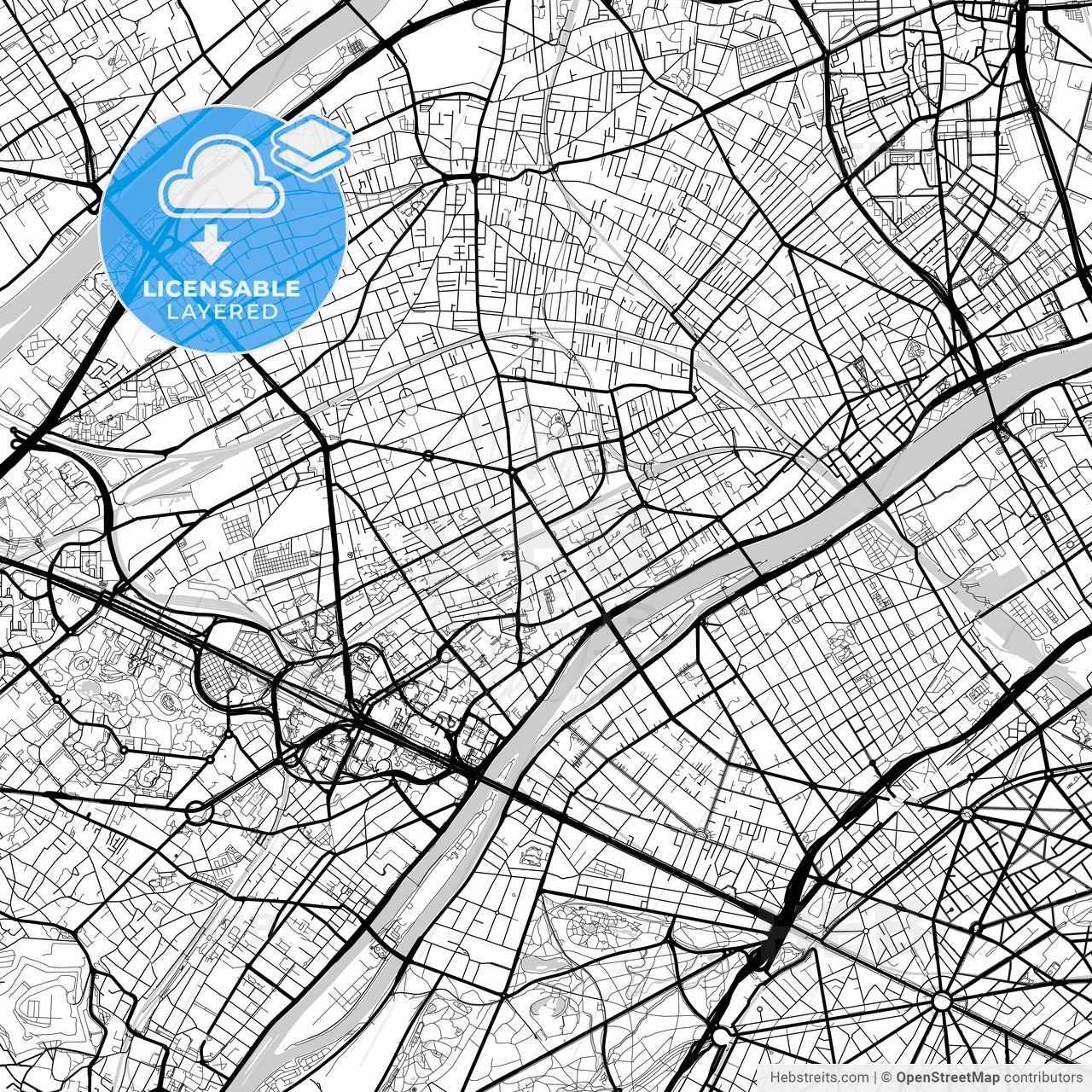 Layered PDF map of Courbevoie, Hauts-de-Seine, France
