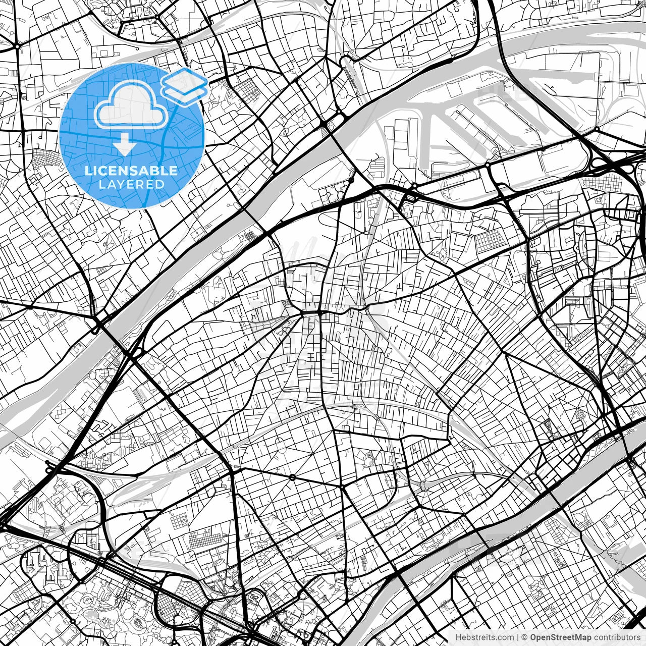 Layered PDF map of Colombes, Hauts-de-Seine, France
