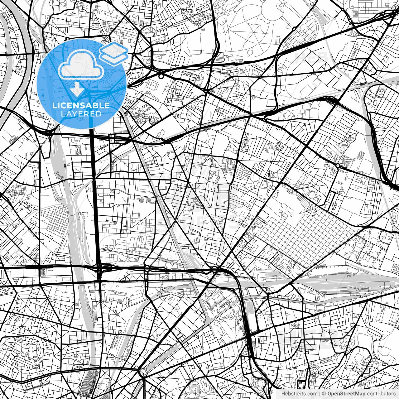 Layered PDF map of Aubervilliers, Seine-Saint-Denis, France
