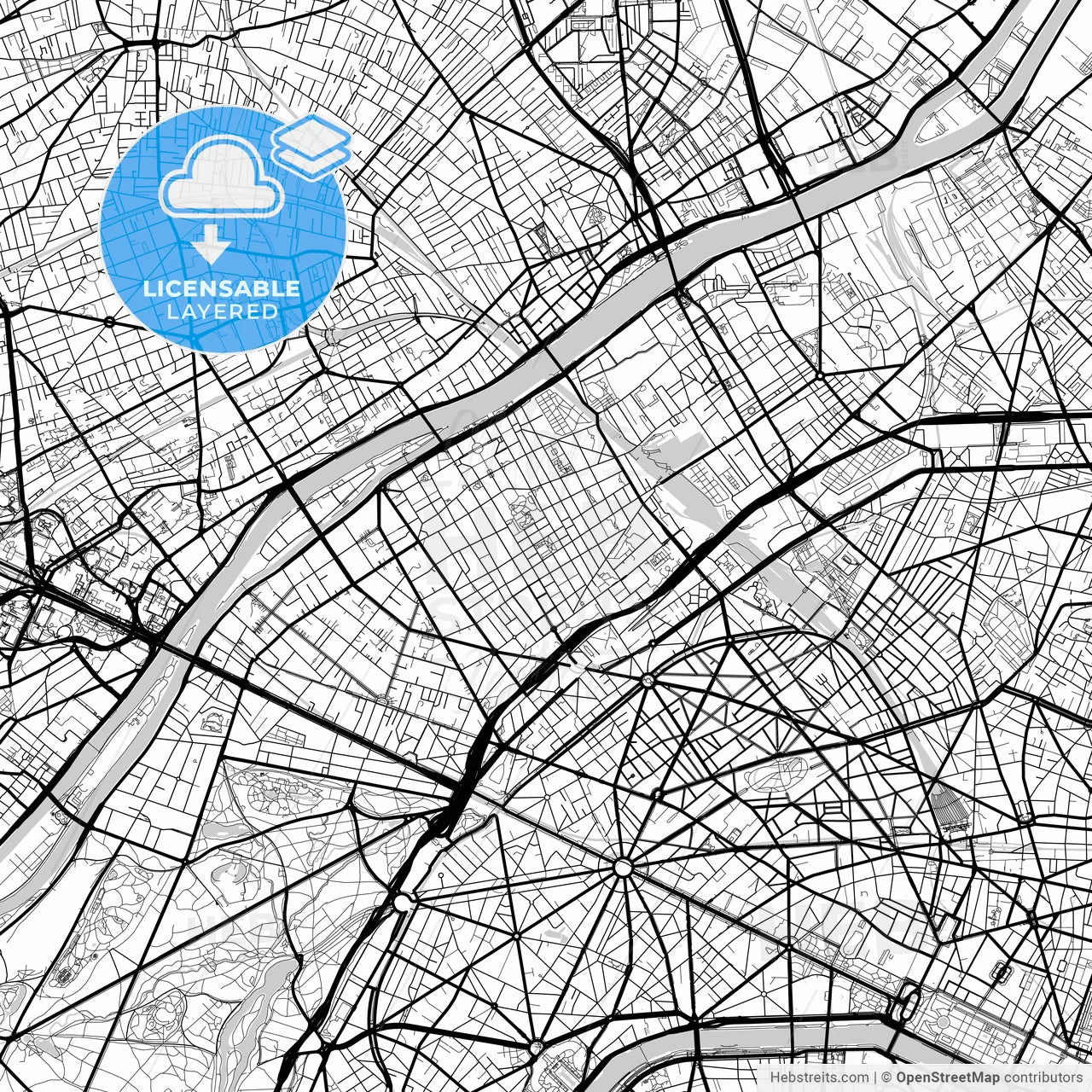 Layered PDF map of Levallois-Perret, Hauts-de-Seine, France