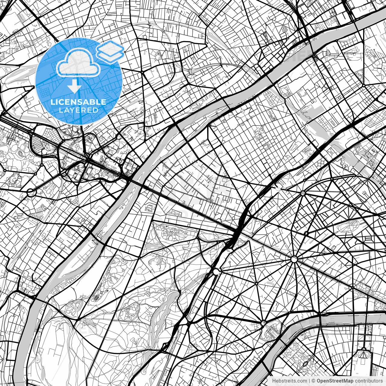 Layered PDF map of Neuilly-sur-Seine, Hauts-de-Seine, France