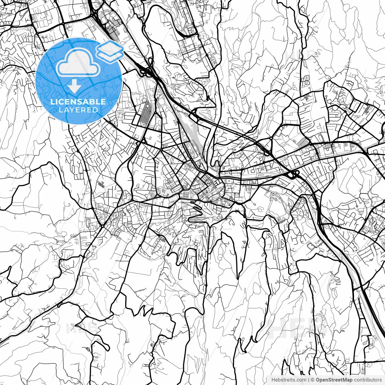 Layered PDF map of Chambéry, Savoie, France
