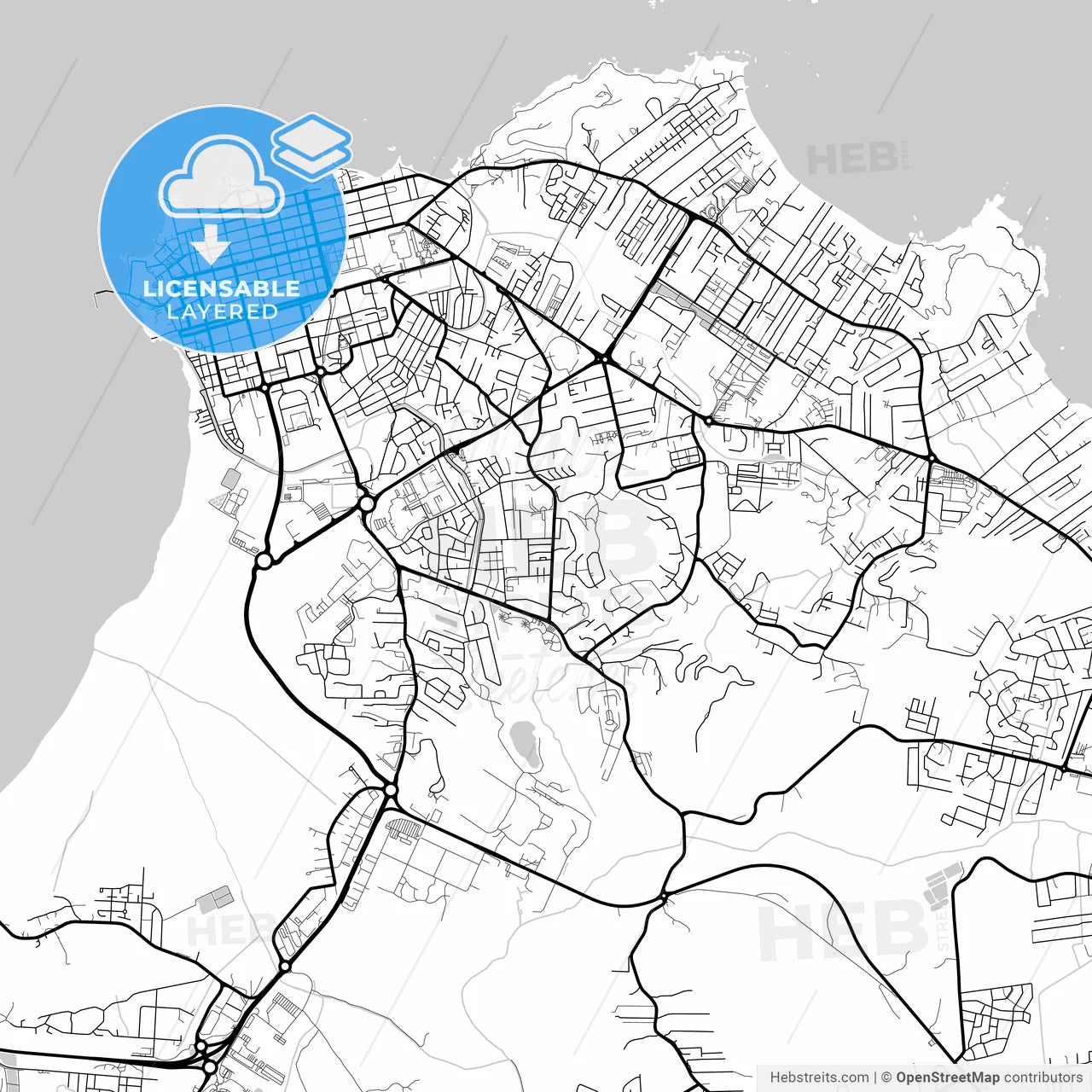Layered PDF map of Cayenne, Guyane, France
