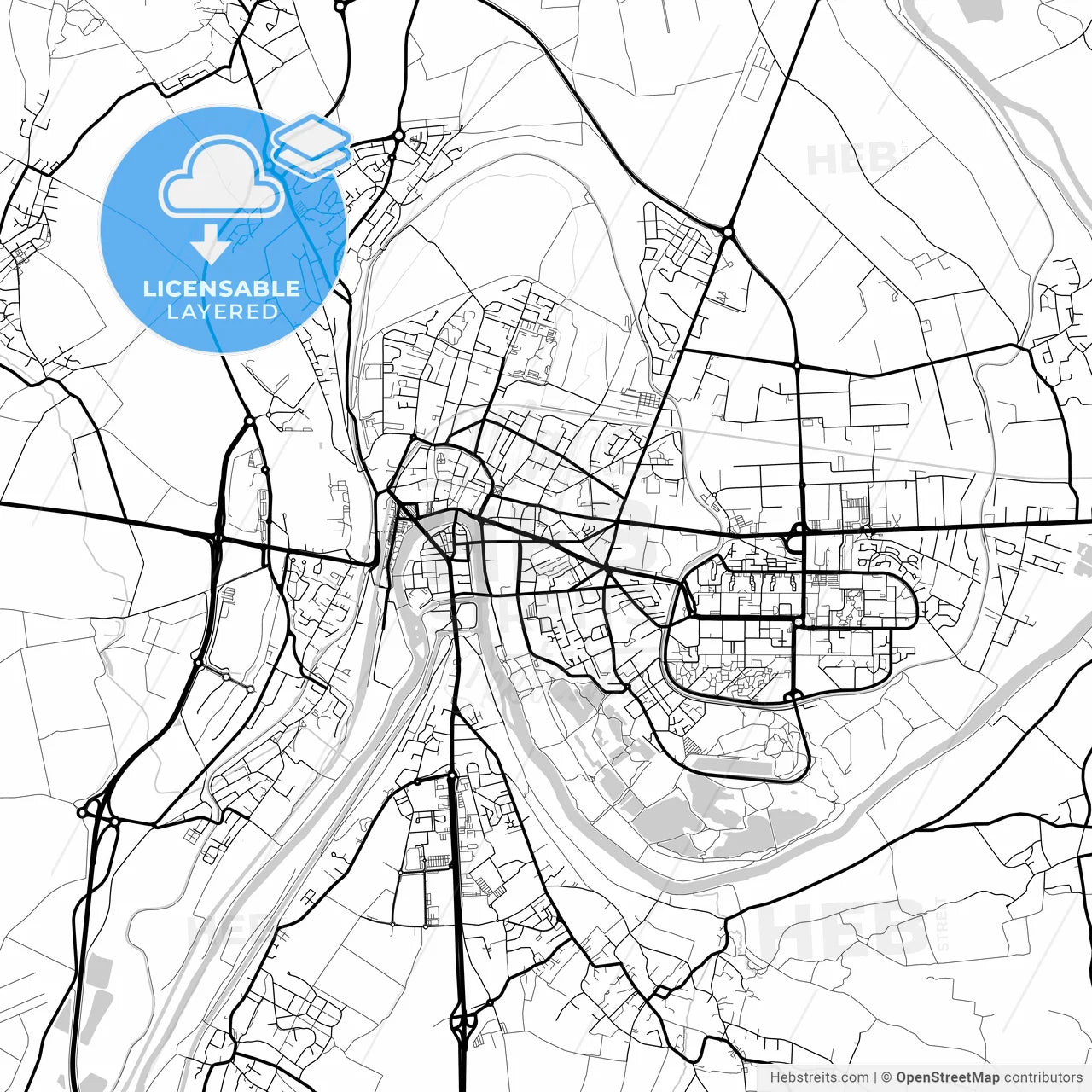Layered PDF map of Meaux, Seine-et-Marne, France