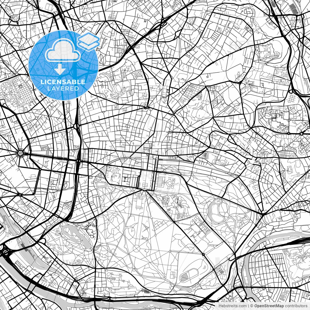 Layered PDF map of Vincennes, Val-de-Marne, France