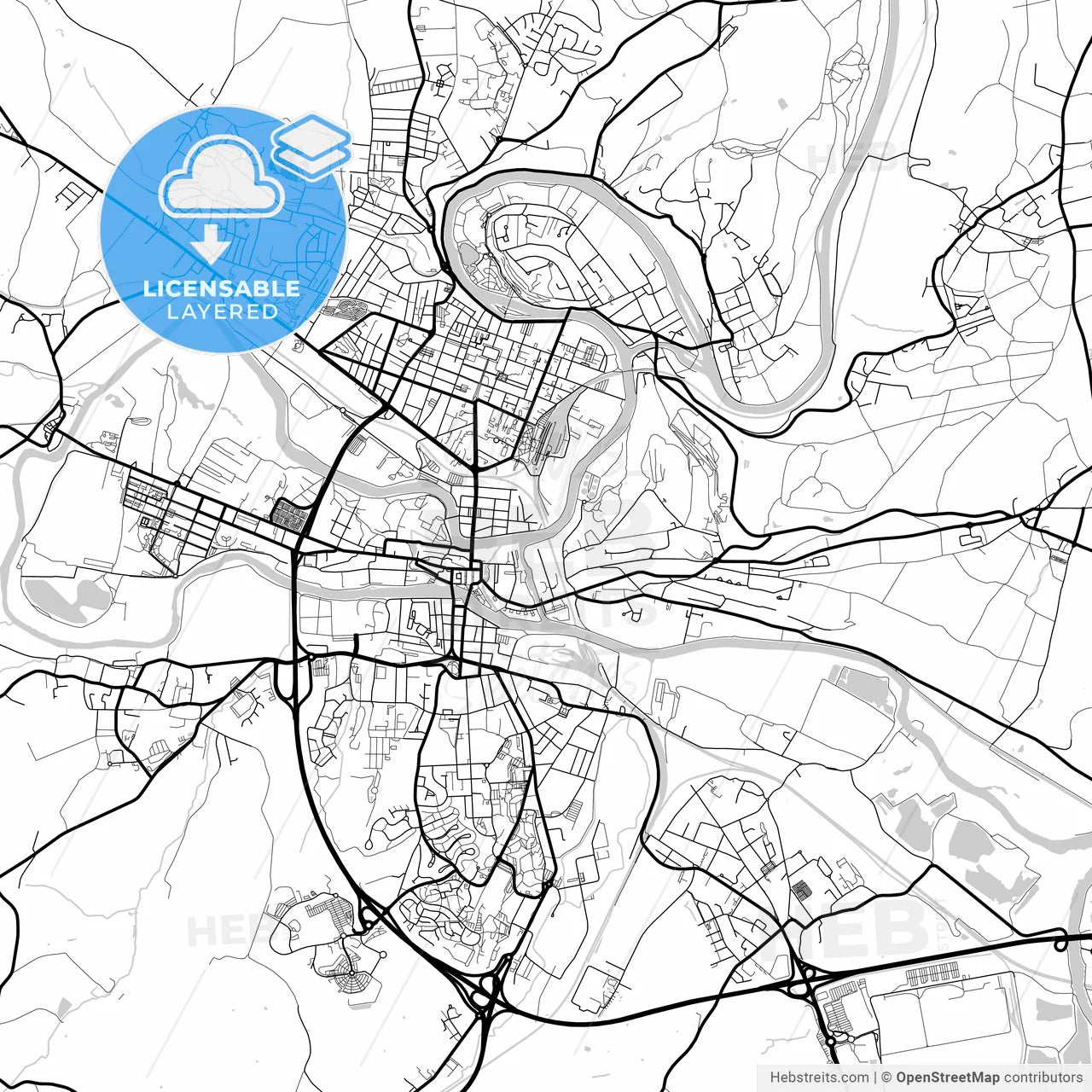 Layered PDF map of Charleville-Mézières, Ardennes, France