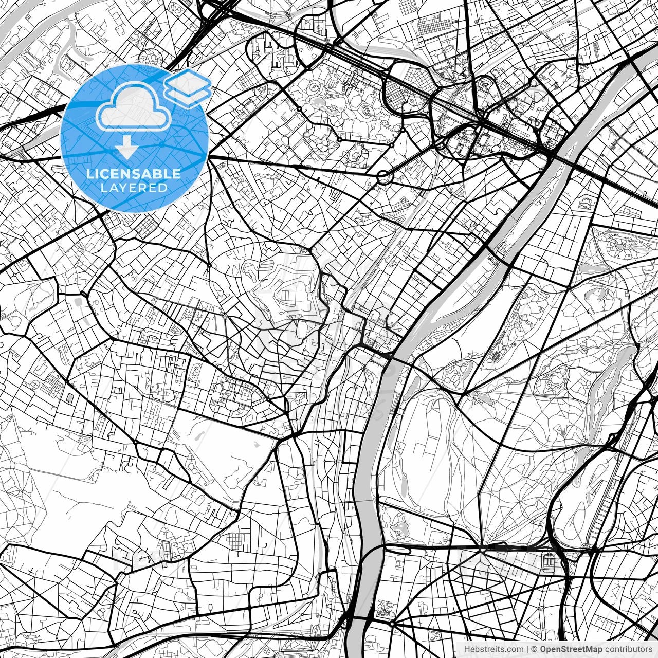 Layered PDF map of Suresnes, Hauts-de-Seine, France