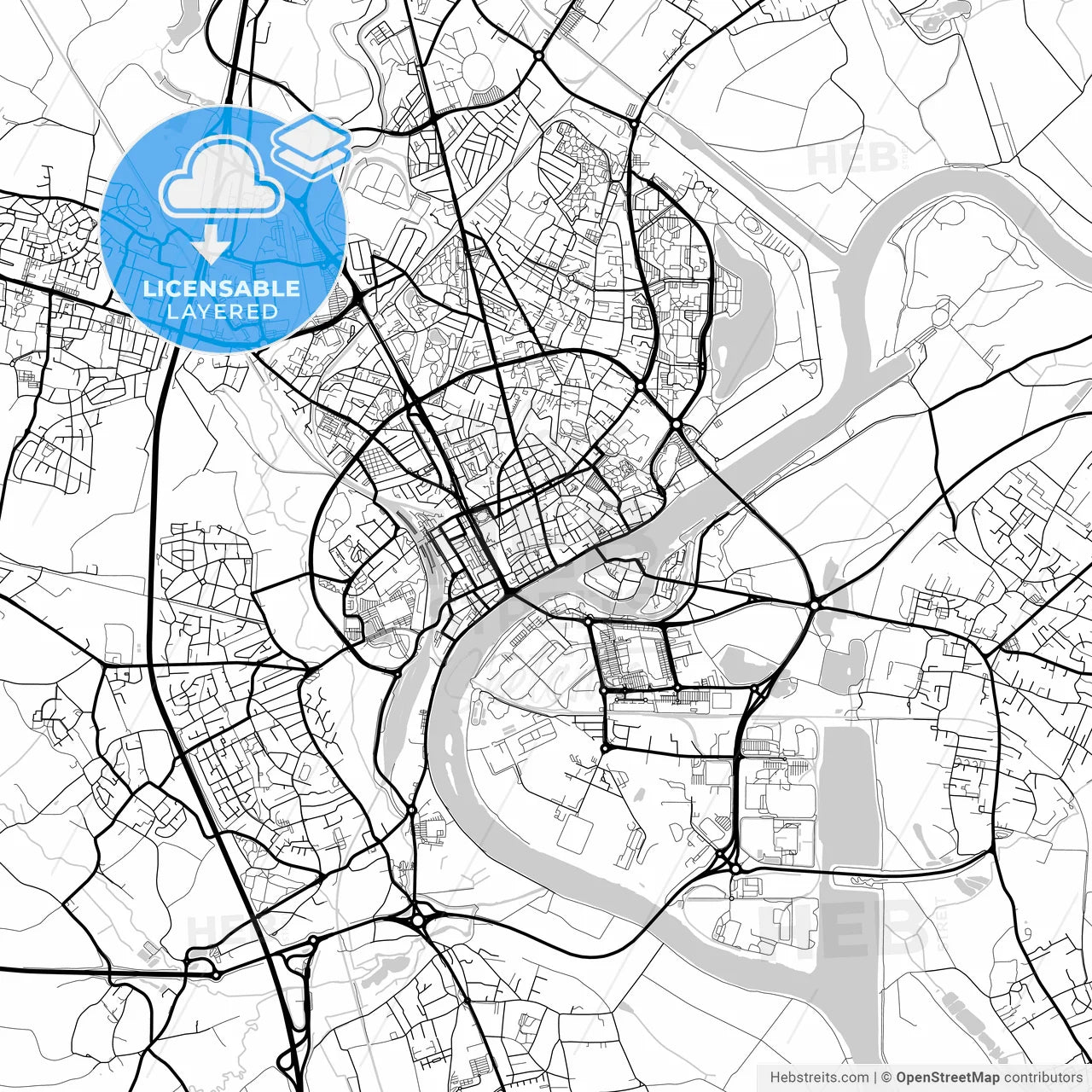 Layered PDF map of Chalon-sur-Saône, Saône-et-Loire, France