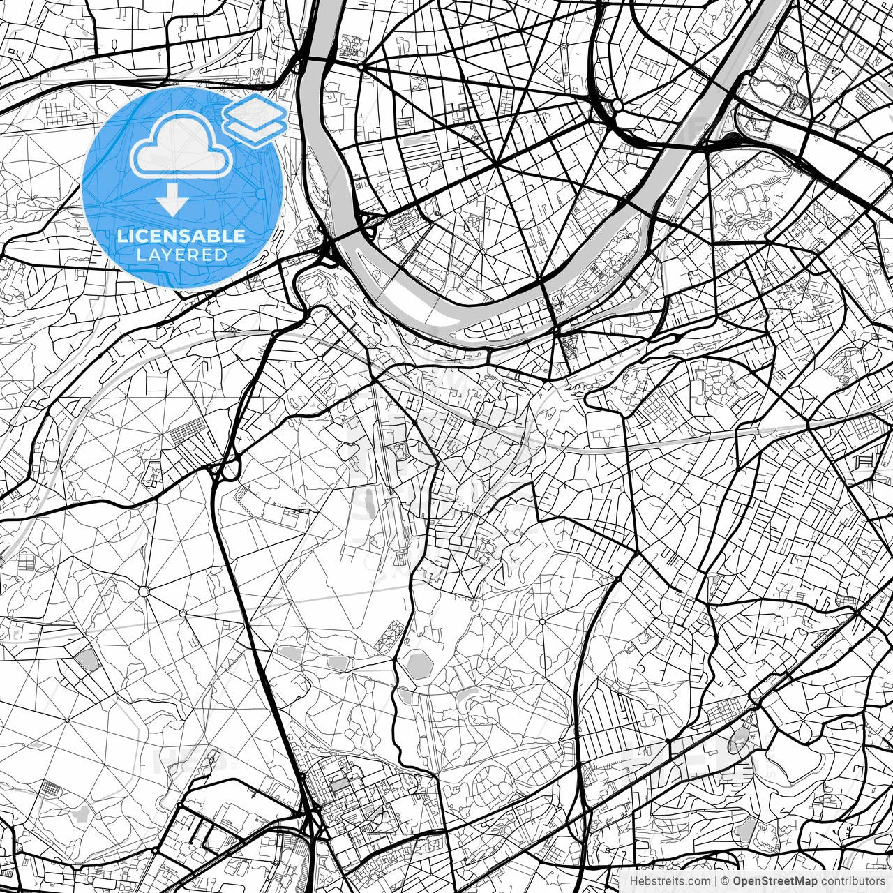 Layered PDF map of Meudon, Hauts-de-Seine, France