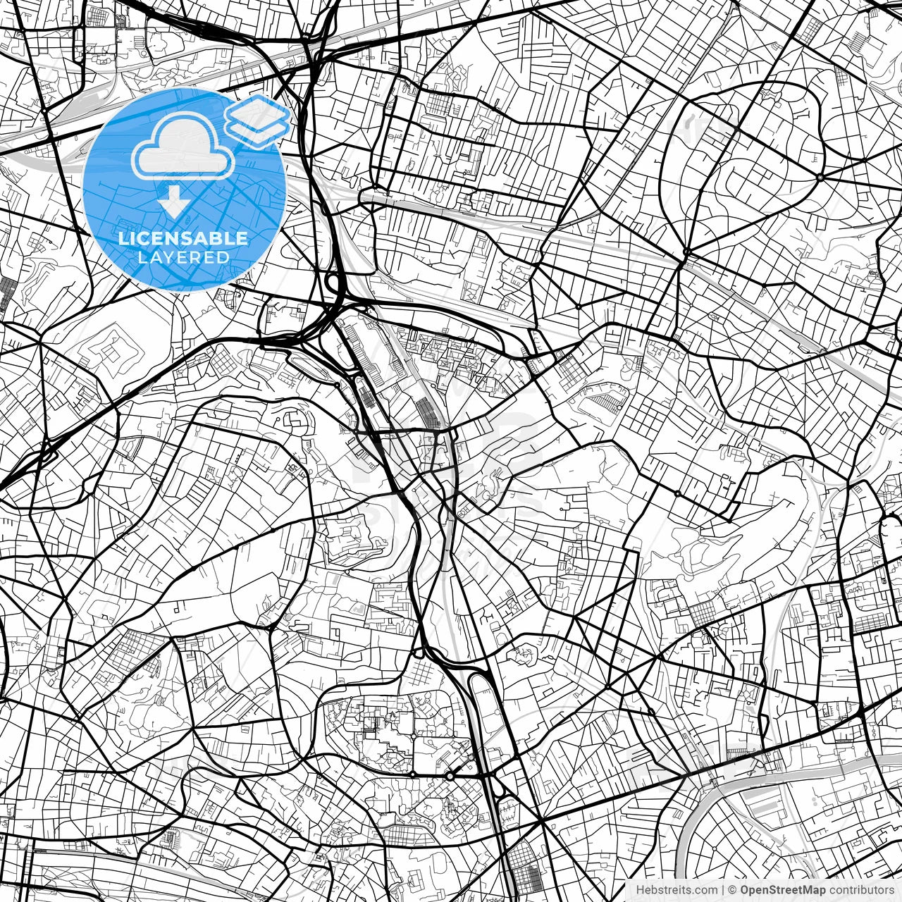 Layered PDF map of Rosny-sous-Bois, Seine-Saint-Denis, France