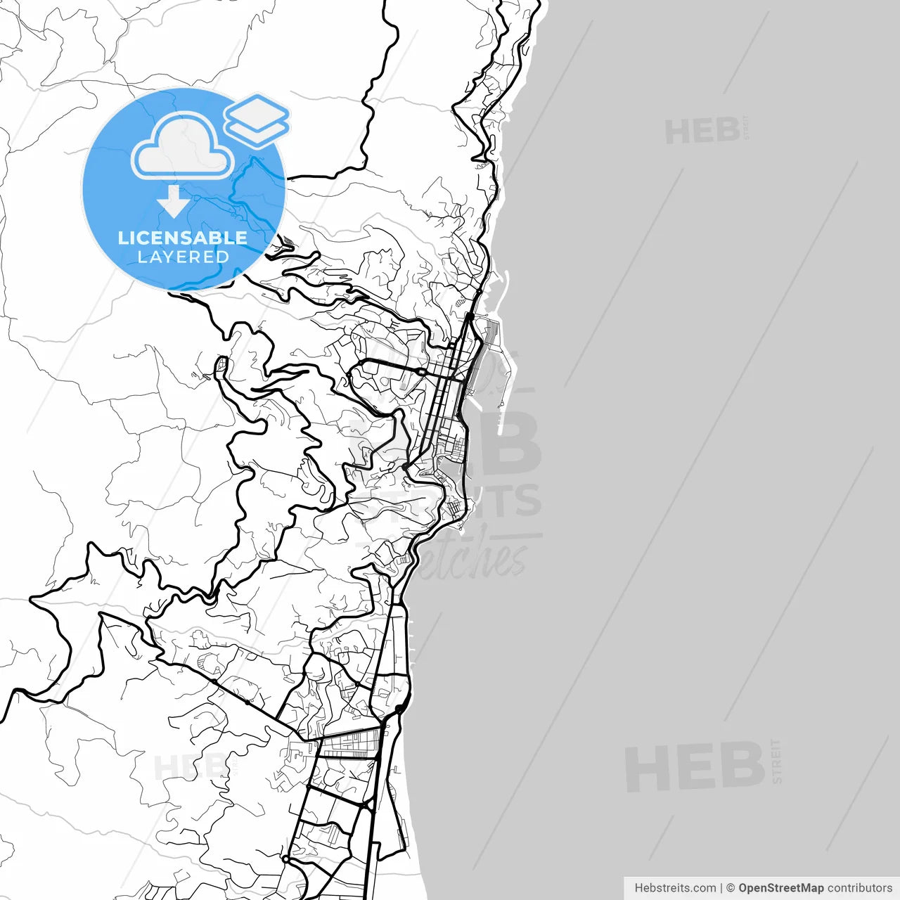 Layered PDF map of Bastia, Haute-Corse, France
