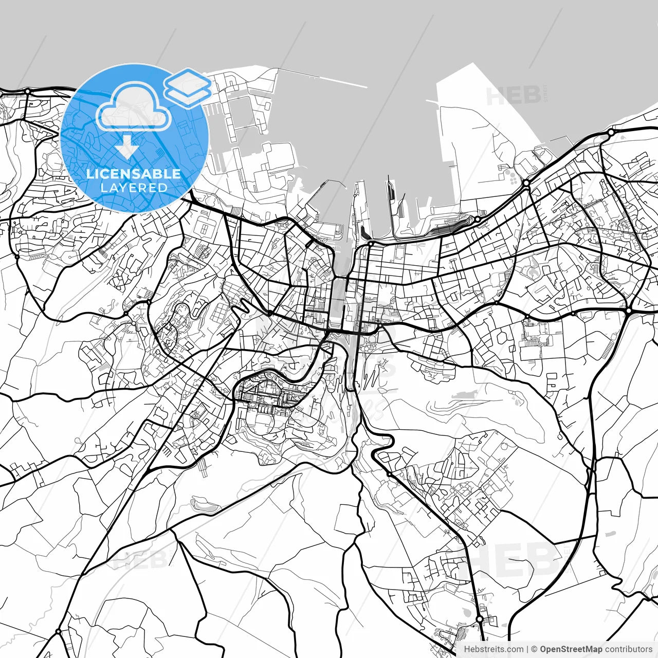 Layered PDF map of Cherbourg-Octeville, Manche, France