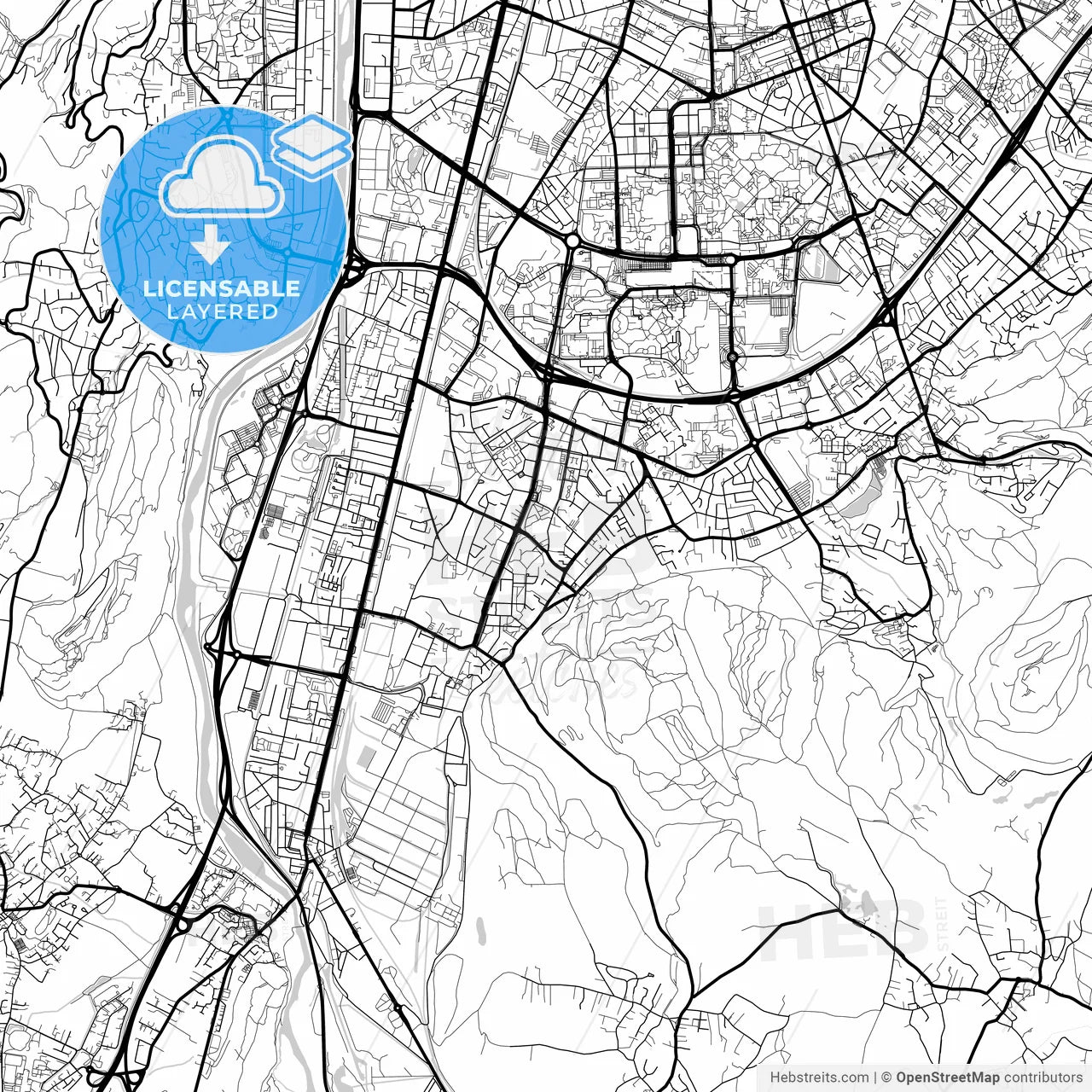 Layered PDF map of Échirolles, Isère, France