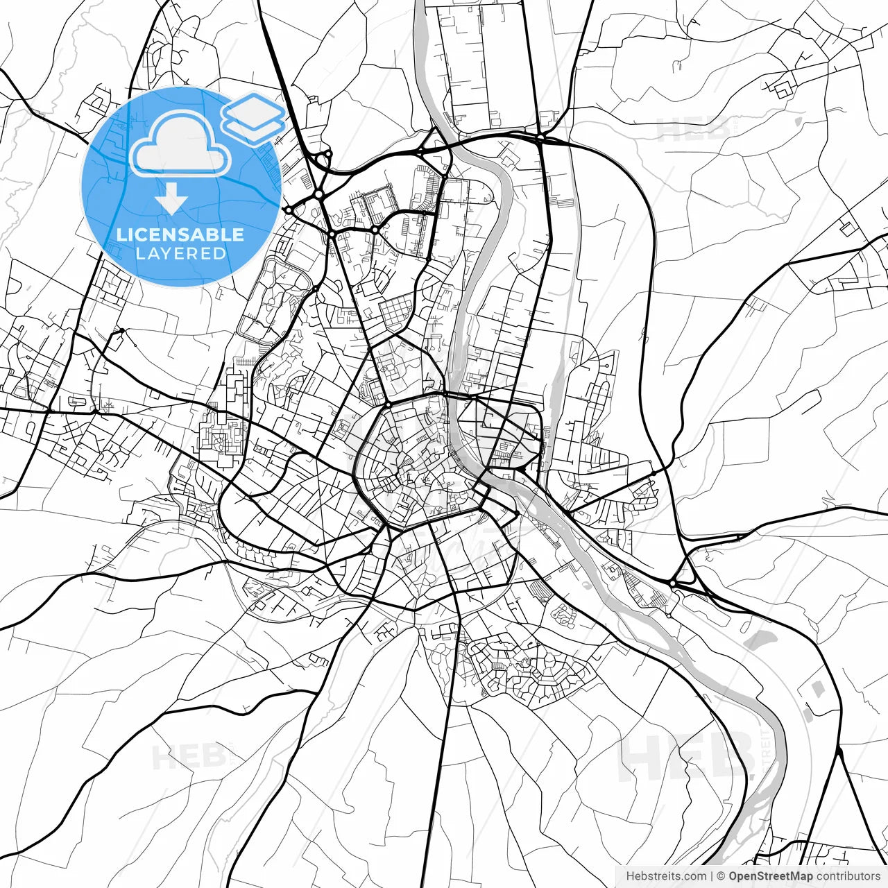 Layered PDF map of Auxerre, Yonne, France
