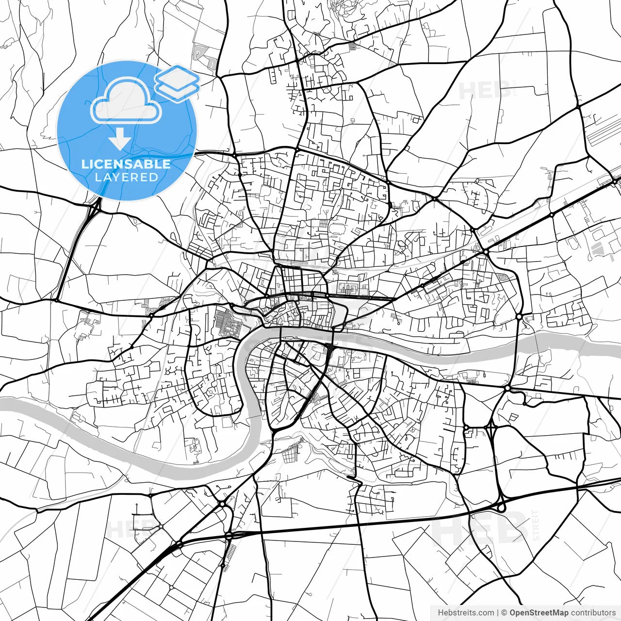 Layered PDF map of Romans-sur-Isère, Drôme, France