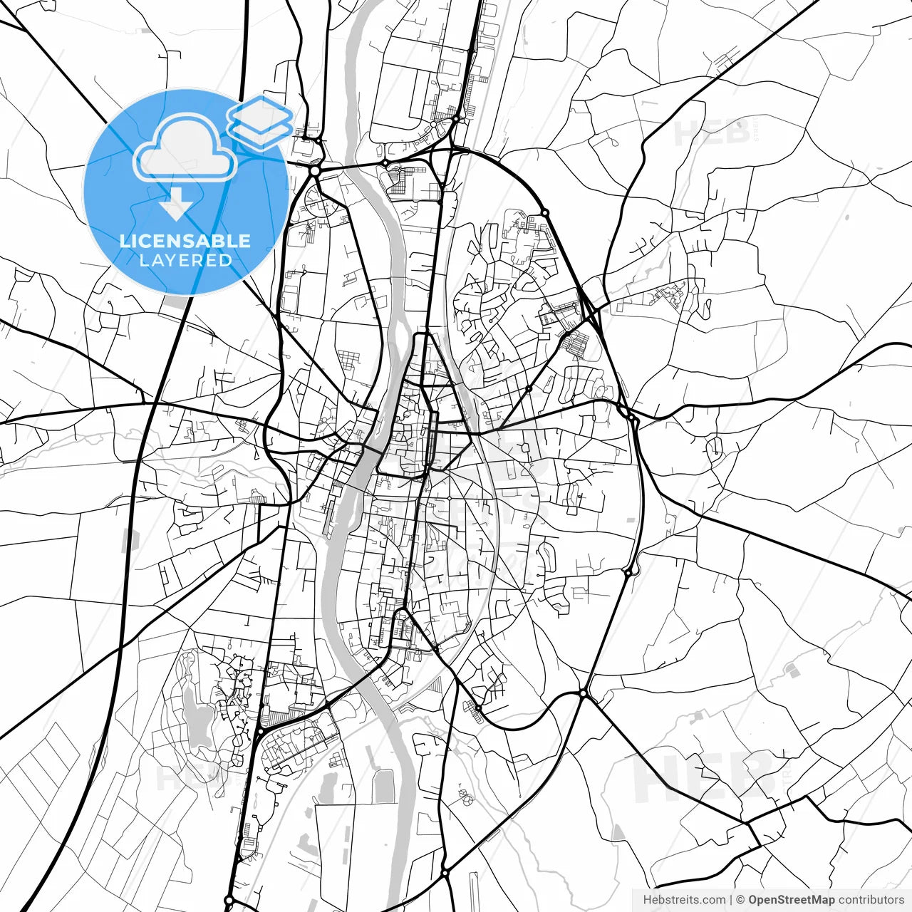 Layered PDF map of Châtellerault, Vienne, France