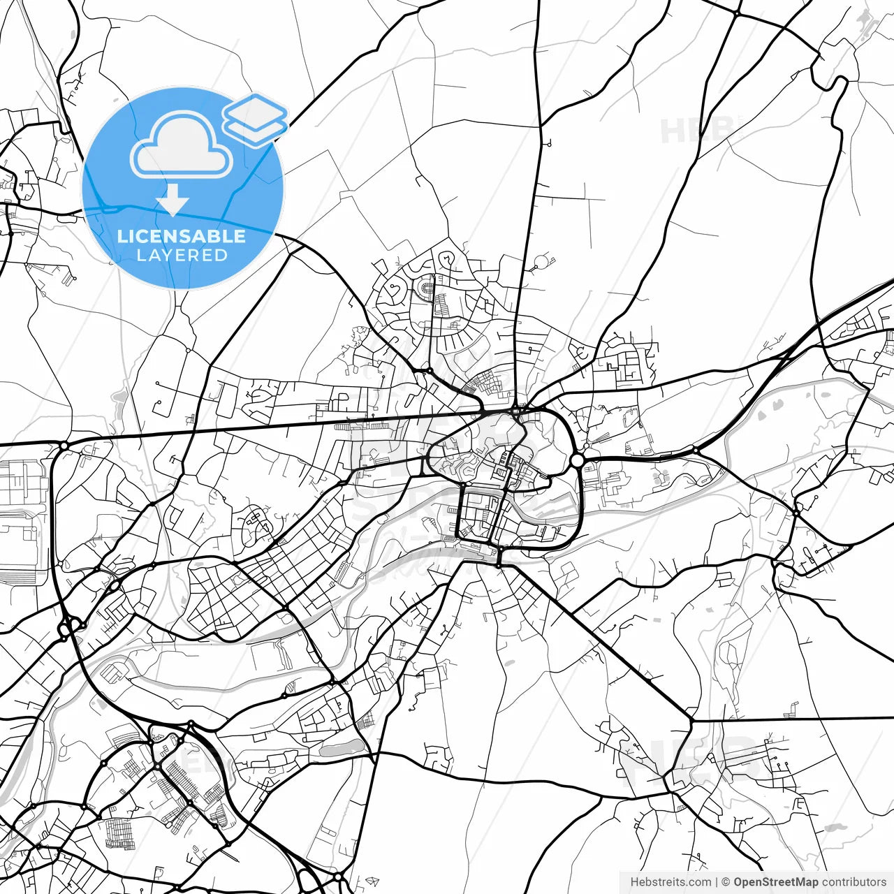 Layered PDF map of Maubeuge, Nord, France
