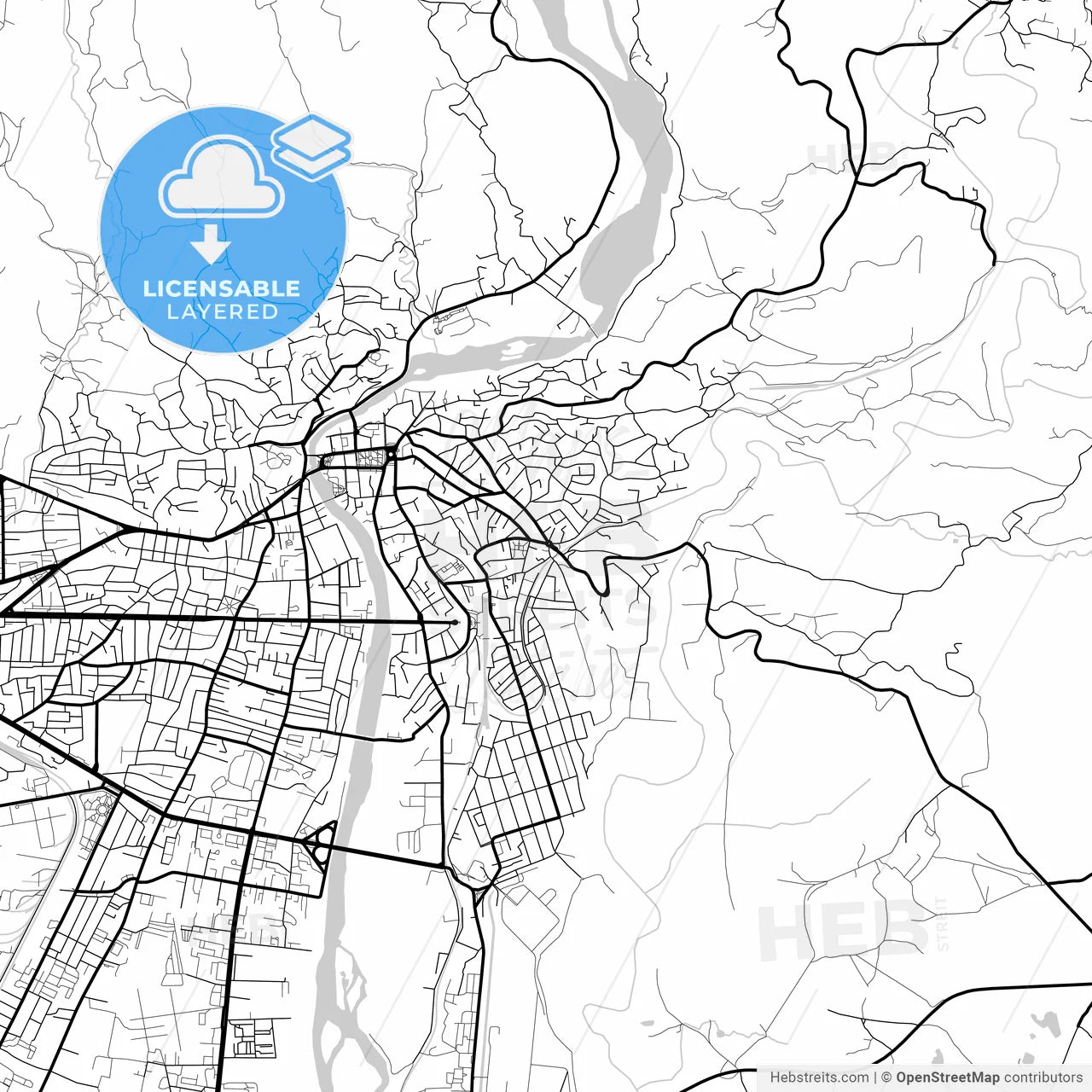 Layered PDF map of Kutaisi, Imereti, Georgia