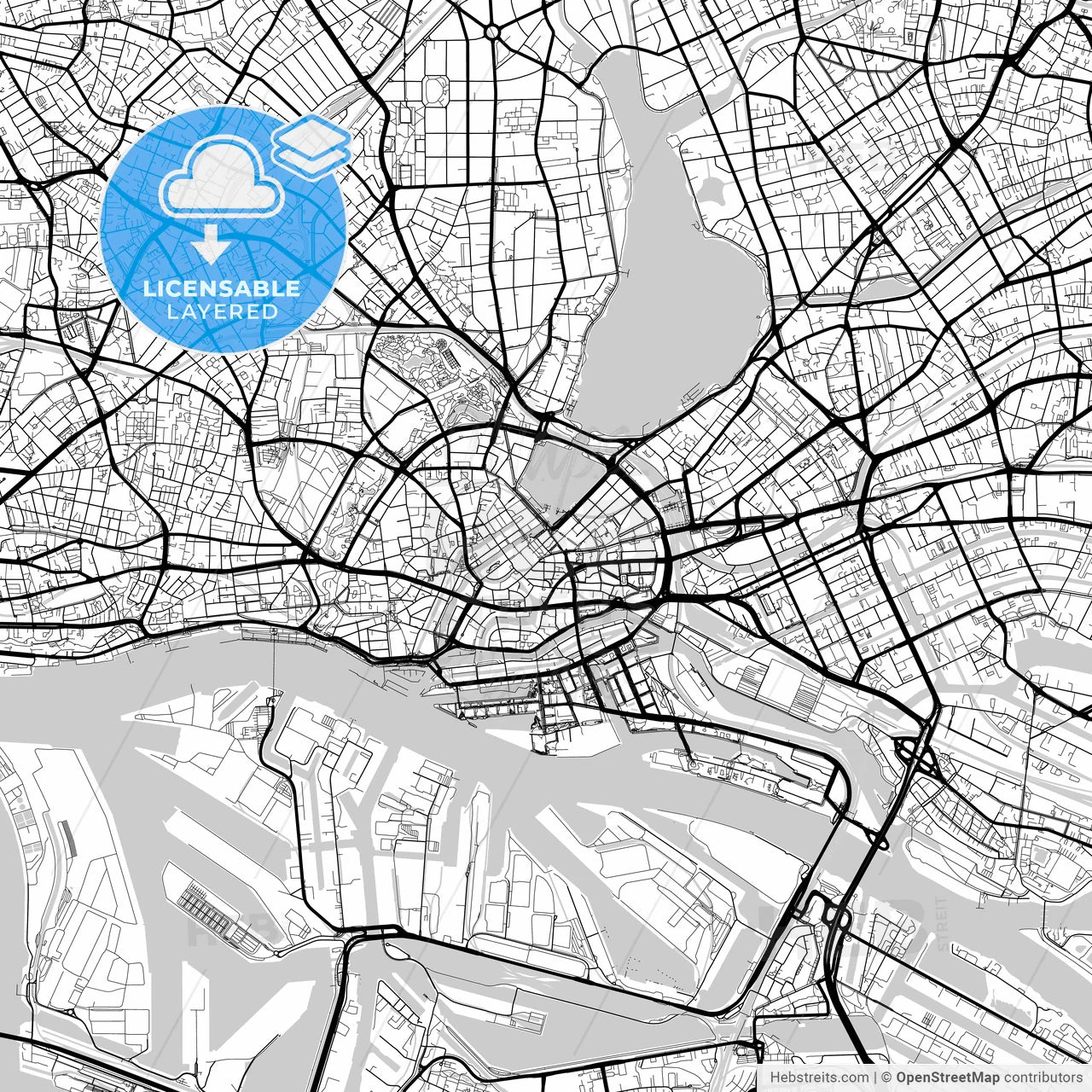 Layered PDF map of Hamburg, Hamburg, Germany