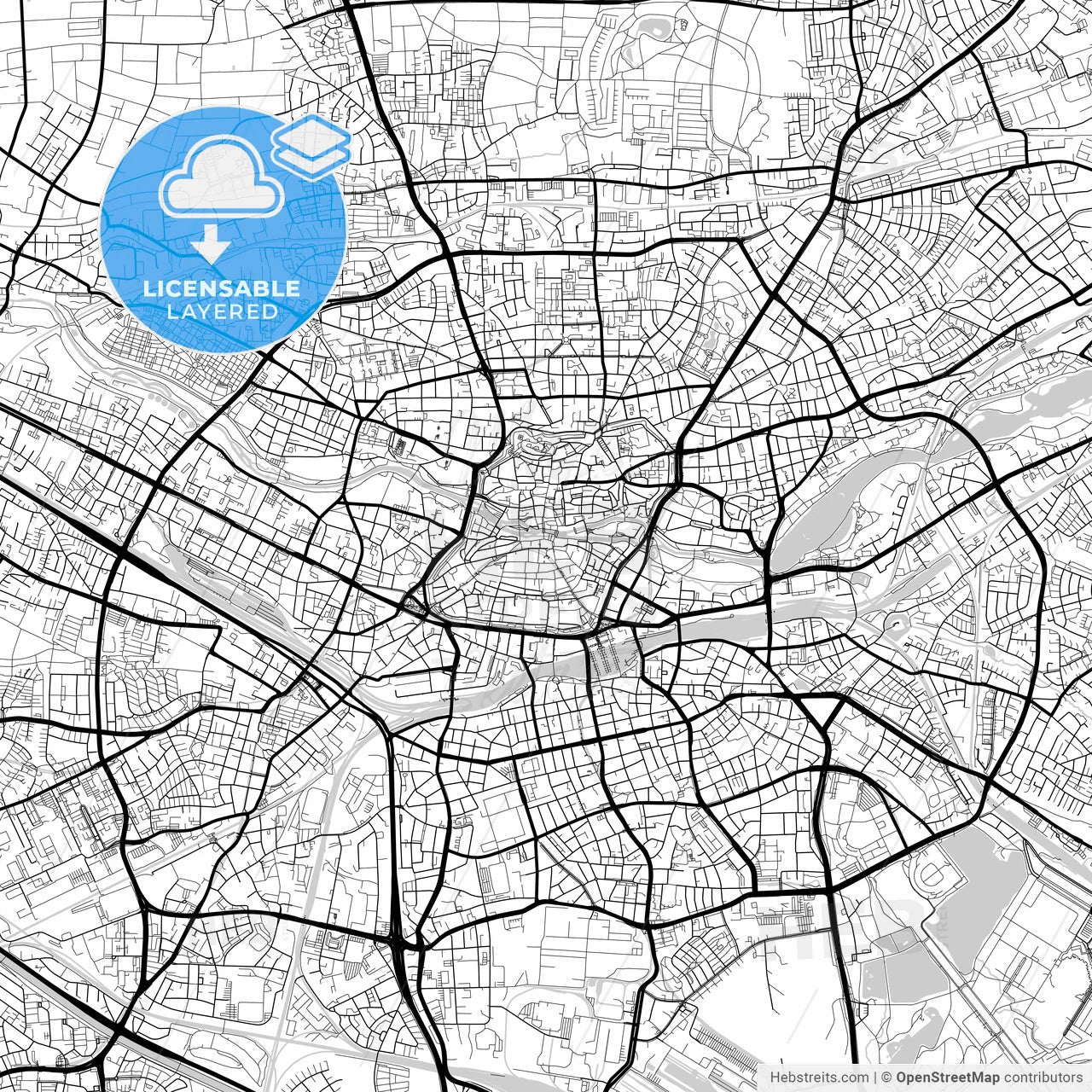 Layered PDF map of Nurnberg, Bavaria, Germany