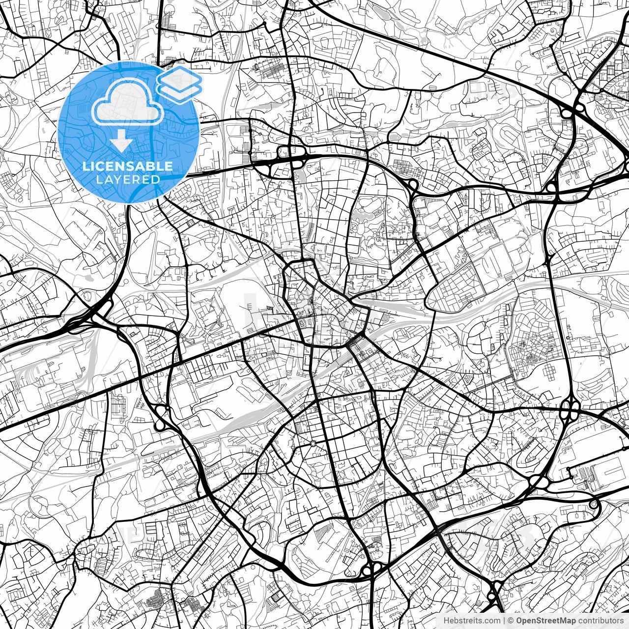 Layered PDF map of Bochum, North Rhine-Westphalia, Germany