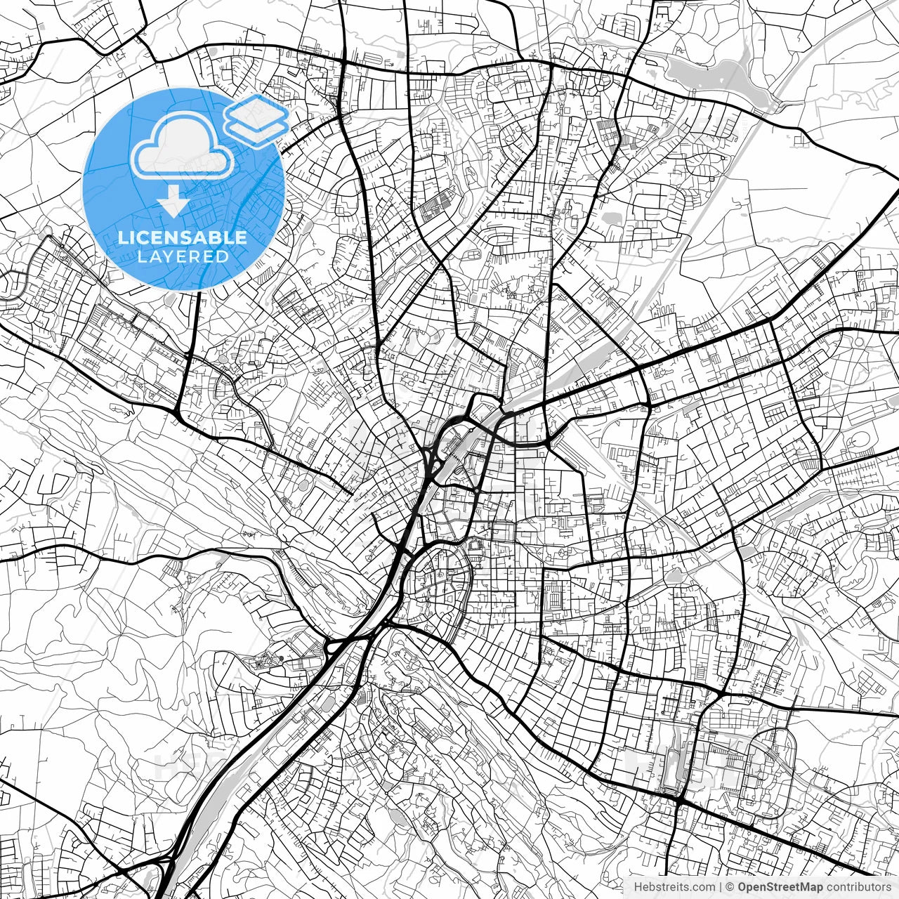 Layered PDF map of Bielefeld, North Rhine-Westphalia, Germany
