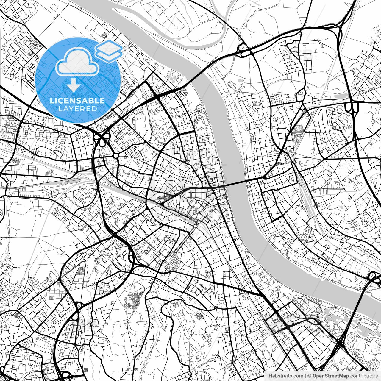 Layered PDF map of Bonn, North Rhine-Westphalia, Germany