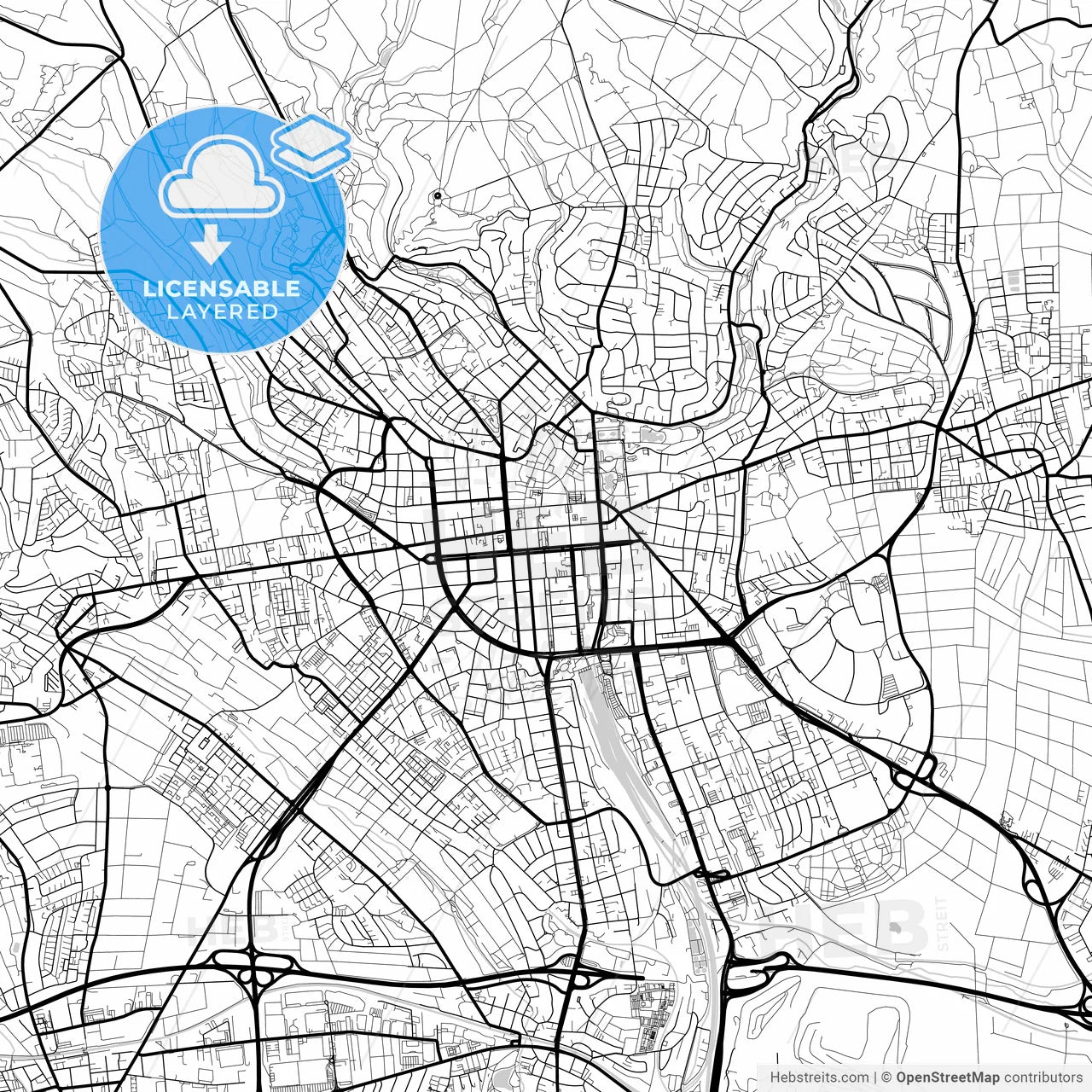Layered PDF map of Wiesbaden, Hesse, Germany