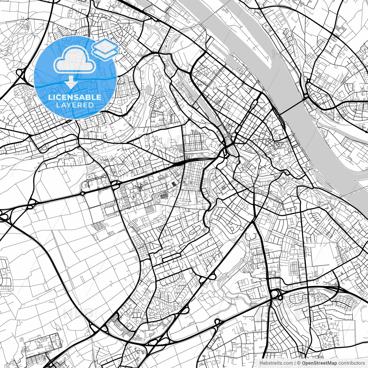 Layered PDF map of Mainz, Rheinland-Pfalz, Germany