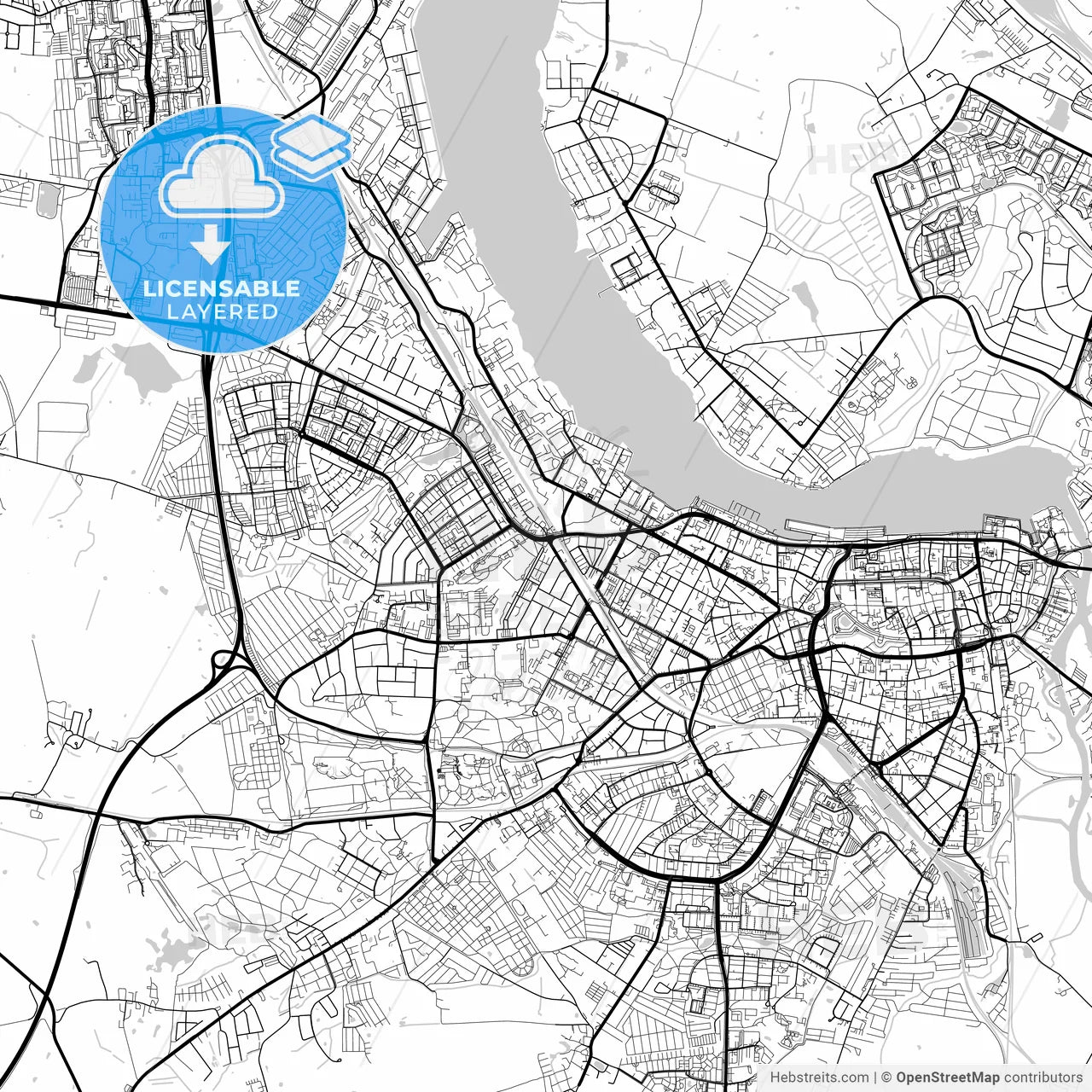 Layered PDF map of Rostock, Mecklenburg-Western Pomerania, Germany