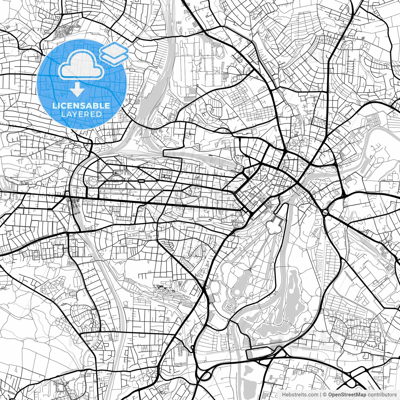 Layered PDF map of Kassel, Hesse, Germany