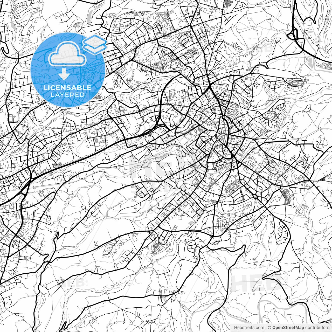 Layered PDF map of Solingen, North Rhine-Westphalia, Germany