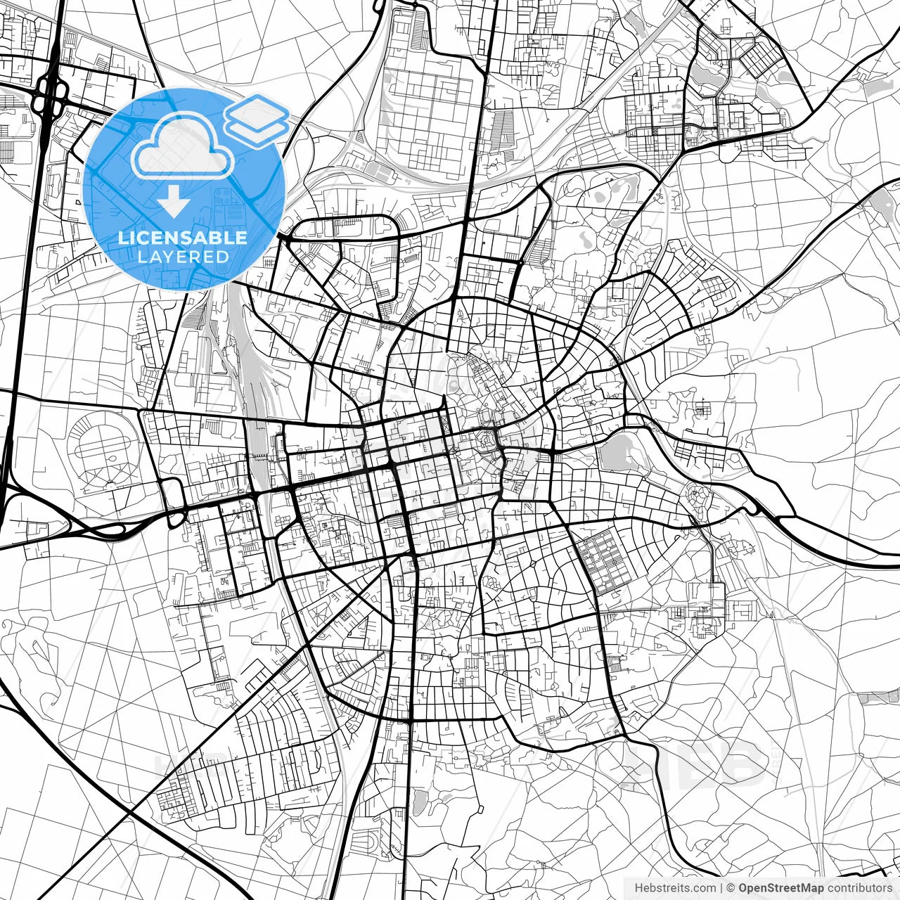 Layered PDF map of Darmstadt, Hesse, Germany