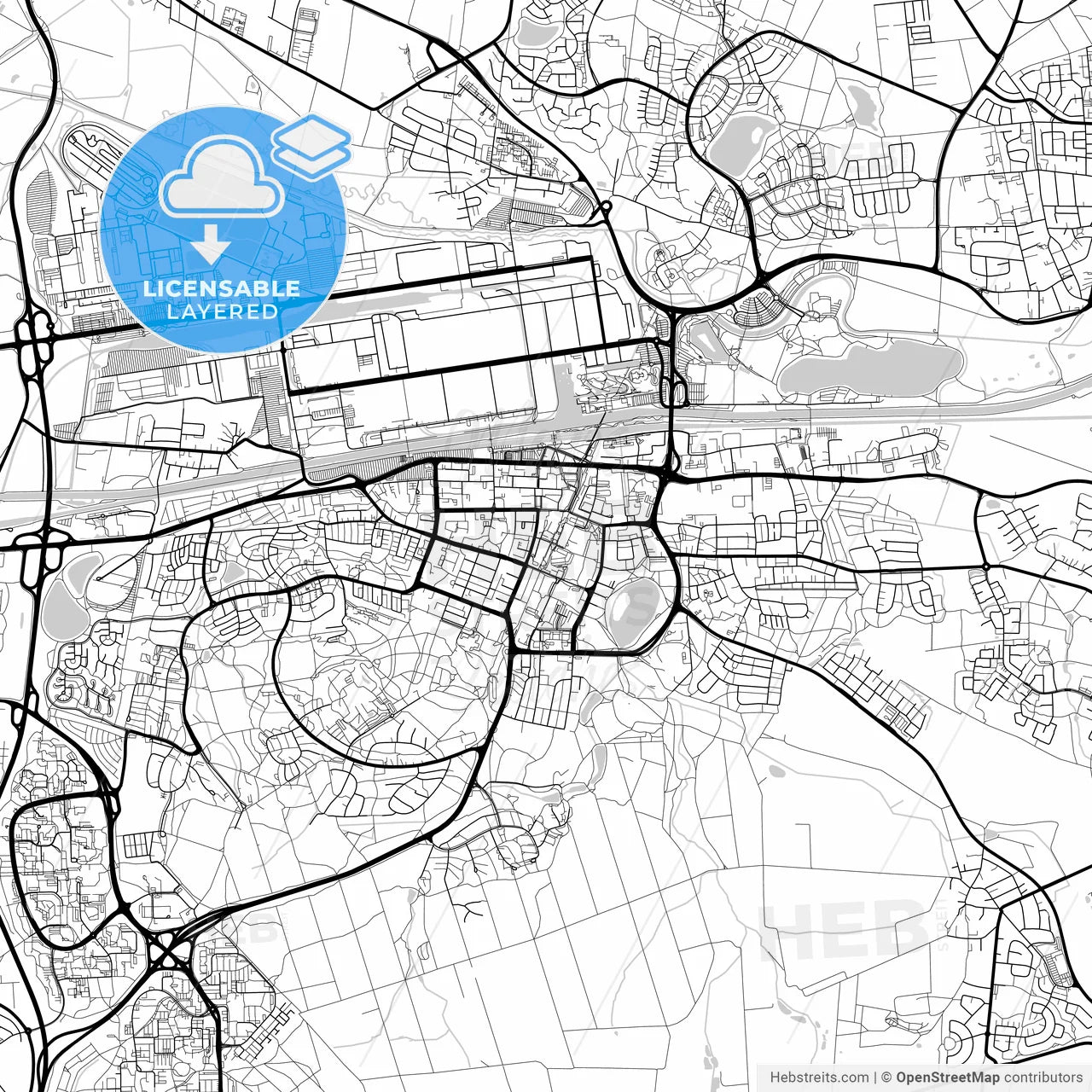 Layered PDF map of Wolfsburg, Lower Saxony, Germany