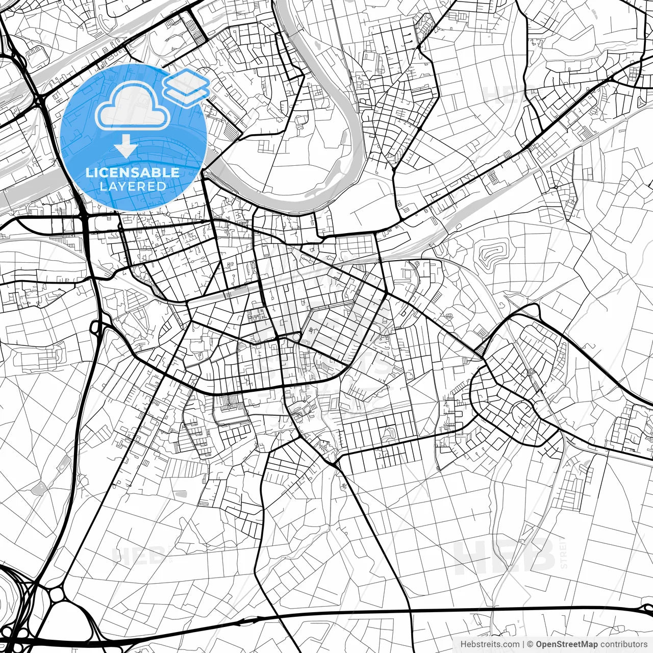 Layered PDF map of Offenbach am Main, Hesse, Germany